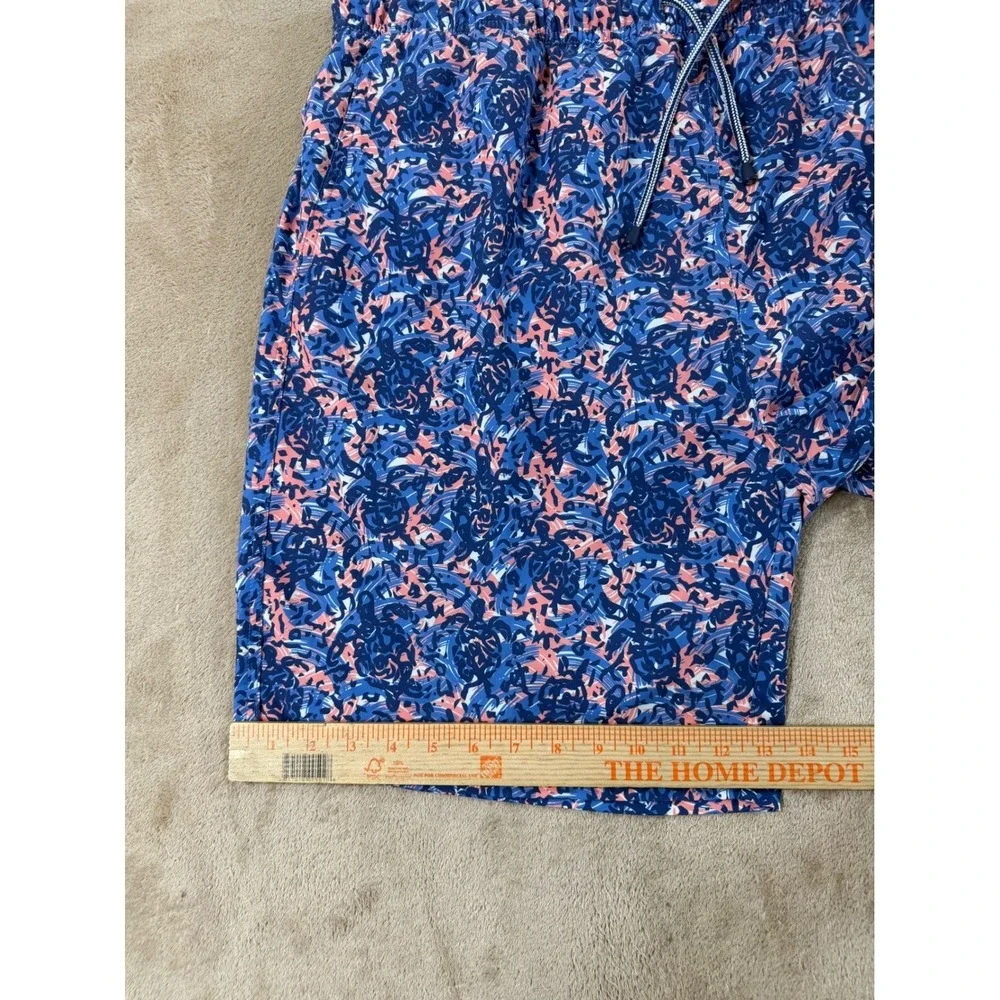 Peter Millar Seaside Board Short Men XL Blue Abstract Swirl Swim Trunk Lined EUC